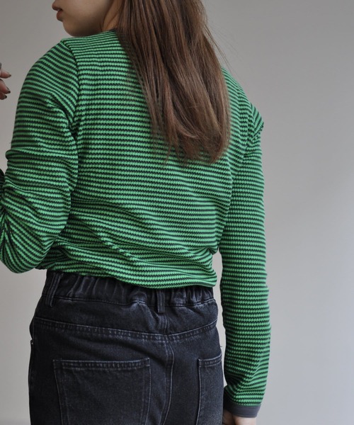 CPCM（シーピーシーエム）の「ボーダーリンガーロンT（Tシャツ/カットソー・レディース・ブラック/ピンク/ブルー/グリーン・FREE）」の9枚目の写真