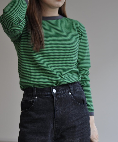 CPCM（シーピーシーエム）の「ボーダーリンガーロンT（Tシャツ/カットソー・レディース・ブラック/ピンク/ブルー/グリーン・FREE）」の10枚目の写真