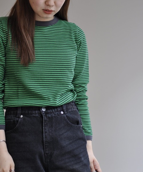 CPCM（シーピーシーエム）の「ボーダーリンガーロンT（Tシャツ/カットソー・レディース・ブラック/ピンク/ブルー/グリーン・FREE）」の11枚目の写真