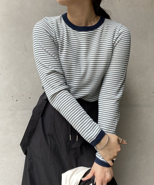 CPCM（シーピーシーエム）の「ボーダーリンガーロンT（Tシャツ/カットソー・レディース・ブラック/ピンク/ブルー/グリーン・FREE）」の13枚目の写真