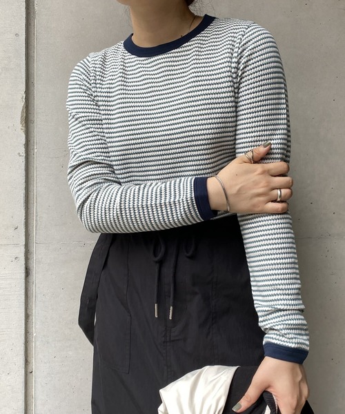 CPCM（シーピーシーエム）の「ボーダーリンガーロンT（Tシャツ/カットソー・レディース・ブラック/ピンク/ブルー/グリーン・FREE）」の14枚目の写真