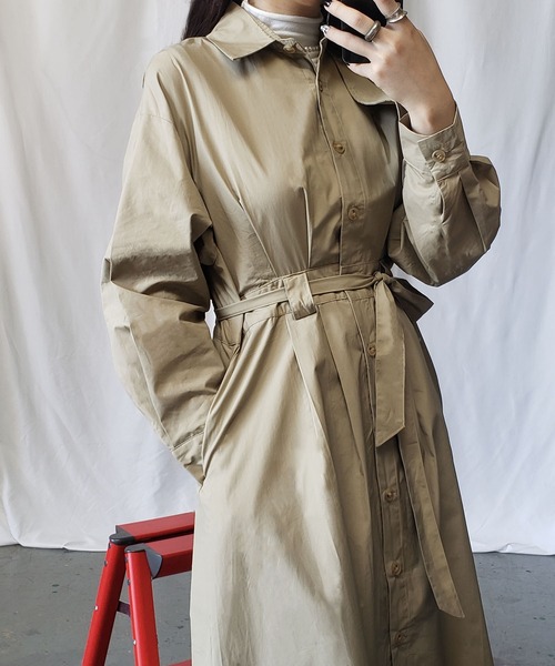 me+em select（ミームセレクト）の「ステンカラーロングトレンチコート（トレンチコート・レディース・ブラック/ベージュ/ブラウン・FREE）」の8枚目の写真