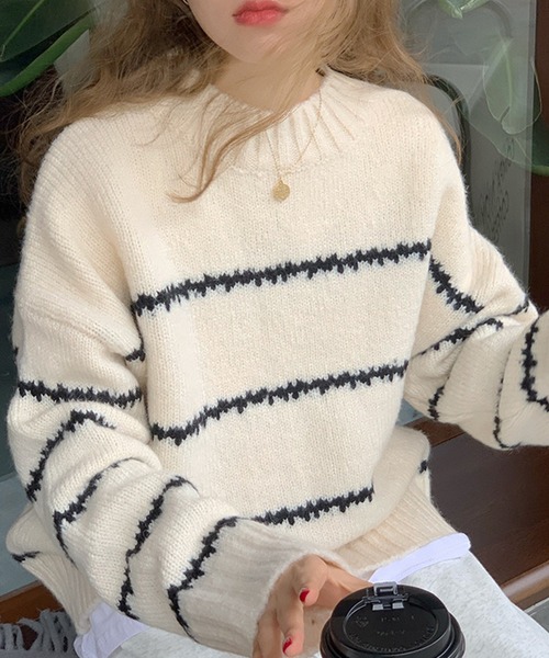 aimoha（アイモハ）の「ゆったりニットセーター（ニット/セーター・レディース・ホワイト/ブラック・FREE）」の6枚目の写真