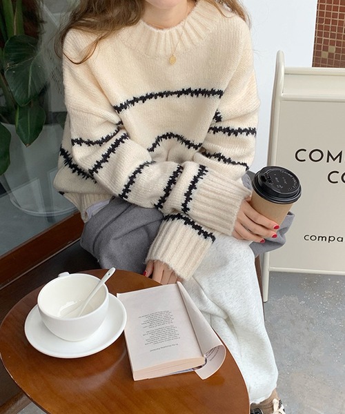 aimoha（アイモハ）の「ゆったりニットセーター（ニット/セーター・レディース・ホワイト/ブラック・FREE）」の7枚目の写真