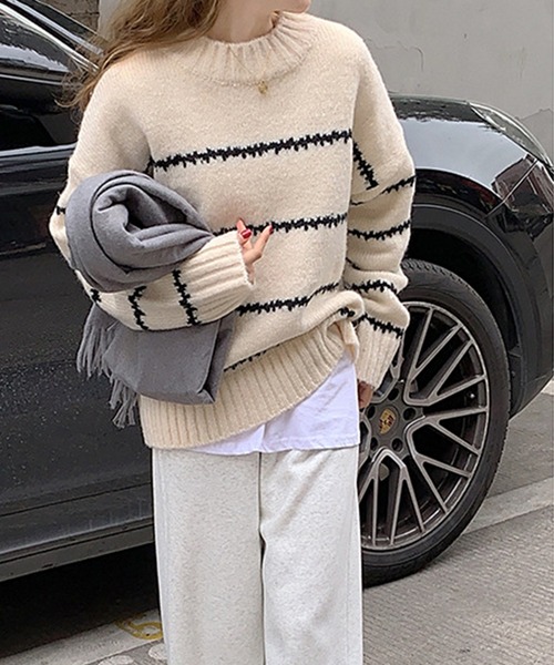 aimoha（アイモハ）の「ゆったりニットセーター（ニット/セーター・レディース・ホワイト/ブラック・FREE）」の9枚目の写真