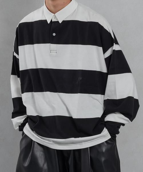 kutir(クティール)の「ショートレングスボーダーラガーシャツ(ポロシャツ・メンズ・グリーン/ライトブルー/ブラック・MEDIUM/LARGE)」の2枚目の写真