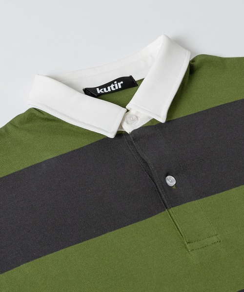 kutir(クティール)の「ショートレングスボーダーラガーシャツ(ポロシャツ・メンズ・グリーン/ライトブルー/ブラック・MEDIUM/LARGE)」の5枚目の写真