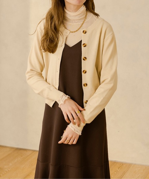 Ambre Neige(アンブルネージュ)の「ショートカーディガン/【WEB/EC限定商品】(カーディガン/ボレロ・レディース・ダークブラウン/ベージュ/アイボリー・FREE)」の1枚目の写真