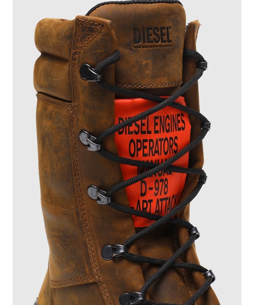 【DIESEL】状態極良好！レザー製メンズブーツダークブラウンオーバルDベルト付 DIESEL】状態極良好！レザー製メンズブーツダークブラウン