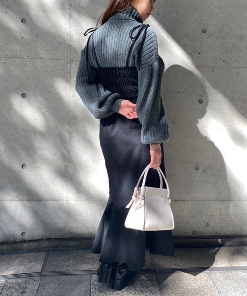 one after another NICE CLAUP(ワンアフターアナザーナイスクラップ)の「単品でも着まわし抜群!2wayニット×マーメイドワンピースセットアップ(ワンピース・レディース・ブラック/ピンク/モカ/チェック・FREE)」の7枚目の写真