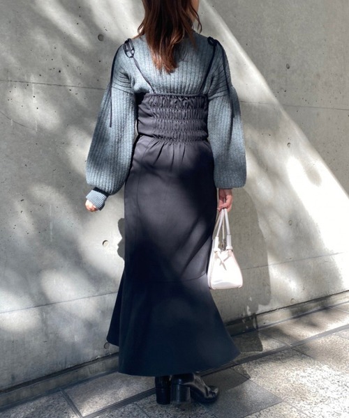 one after another NICE CLAUP(ワンアフターアナザーナイスクラップ)の「単品でも着まわし抜群!2wayニット×マーメイドワンピースセットアップ(ワンピース・レディース・ブラック/ピンク/モカ/チェック・FREE)」の6枚目の写真