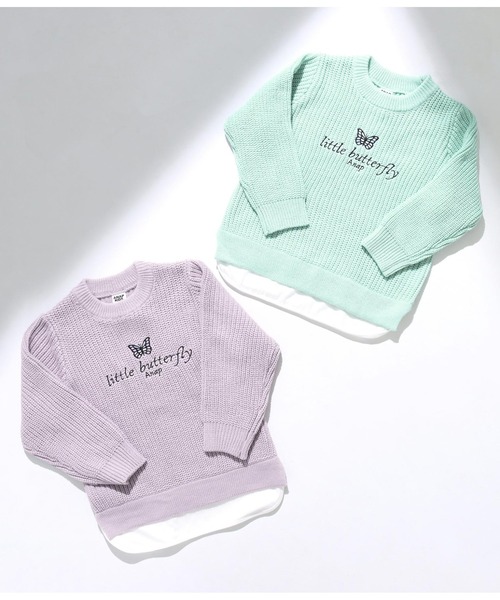 ANAP kids（アナップキッズ）の「バタフライ刺繍ロゴレイヤード風ニットトップス（ニット/セーター・キッズ・サックスブルー/ラベンダー・S/M/L）」の12枚目の写真