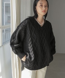 AMERICAN HOLIC | Vネックケーブルニットプルオーバー(ニット/セーター)