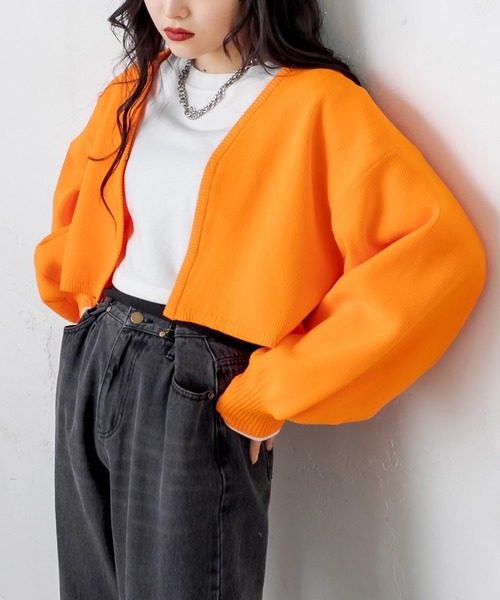 RASVOA(ラスボア)の「スウェットライクニットカーディガン(カーディガン/ボレロ・レディース・ブラック/オレンジ/グリーン・FREE)」の1枚目の写真