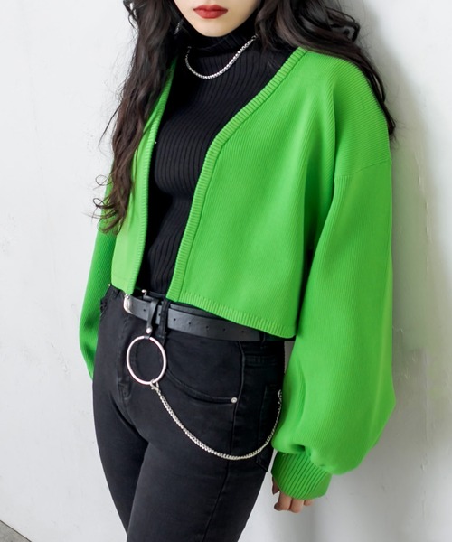 RASVOA(ラスボア)の「スウェットライクニットカーディガン(カーディガン/ボレロ・レディース・ブラック/オレンジ/グリーン・FREE)」の3枚目の写真