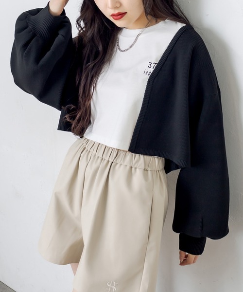 RASVOA(ラスボア)の「スウェットライクニットカーディガン(カーディガン/ボレロ・レディース・ブラック/オレンジ/グリーン・FREE)」の2枚目の写真