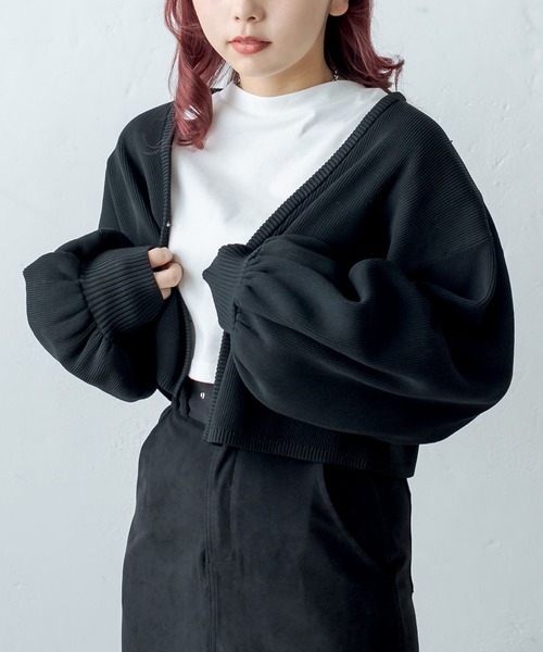 RASVOA(ラスボア)の「スウェットライクニットカーディガン(カーディガン/ボレロ・レディース・ブラック/オレンジ/グリーン・FREE)」の15枚目の写真