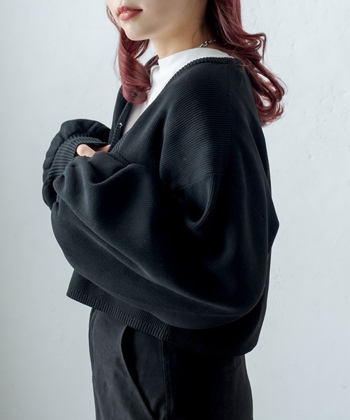 RASVOA(ラスボア)の「スウェットライクニットカーディガン(カーディガン/ボレロ・レディース・ブラック/オレンジ/グリーン・FREE)」の21枚目の写真