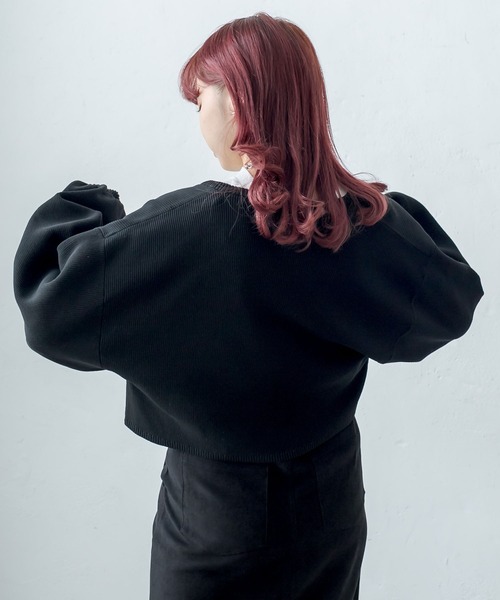 RASVOA(ラスボア)の「スウェットライクニットカーディガン(カーディガン/ボレロ・レディース・ブラック/オレンジ/グリーン・FREE)」の4枚目の写真