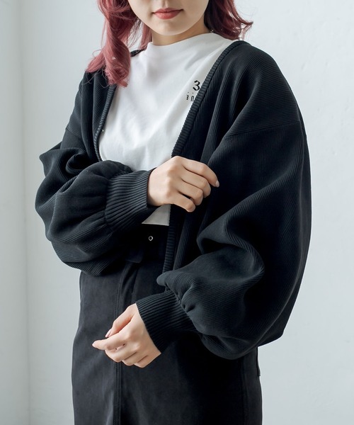 RASVOA(ラスボア)の「スウェットライクニットカーディガン(カーディガン/ボレロ・レディース・ブラック/オレンジ/グリーン・FREE)」の8枚目の写真