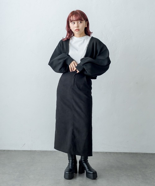 RASVOA(ラスボア)の「スウェットライクニットカーディガン(カーディガン/ボレロ・レディース・ブラック/オレンジ/グリーン・FREE)」の6枚目の写真