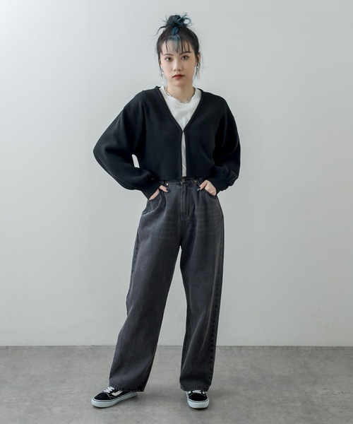 RASVOA(ラスボア)の「スウェットライクニットカーディガン(カーディガン/ボレロ・レディース・ブラック/オレンジ/グリーン・FREE)」の5枚目の写真