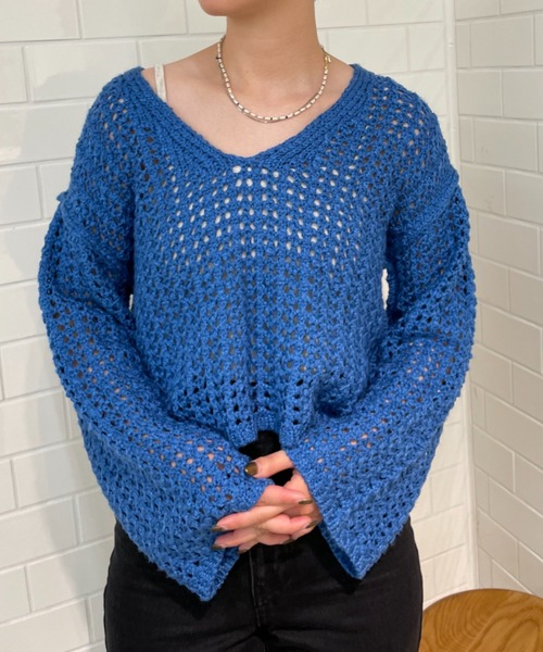 CIAOPANIC（チャオパニック）の「透かし編みショートニットプル