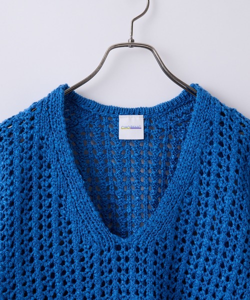 CIAOPANIC（チャオパニック）の「透かし編みショートニットプルオーバー（ニット/セーター・レディース・アイボリー/オレンジ/ブルー・FREE）」の4枚目の写真