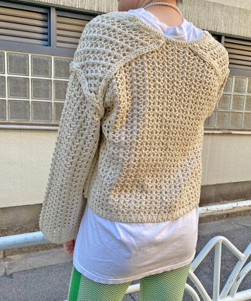 CIAOPANIC（チャオパニック）の「透かし編みショートニットプルオーバー（ニット/セーター・レディース・アイボリー/オレンジ/ブルー・FREE）」の17枚目の写真