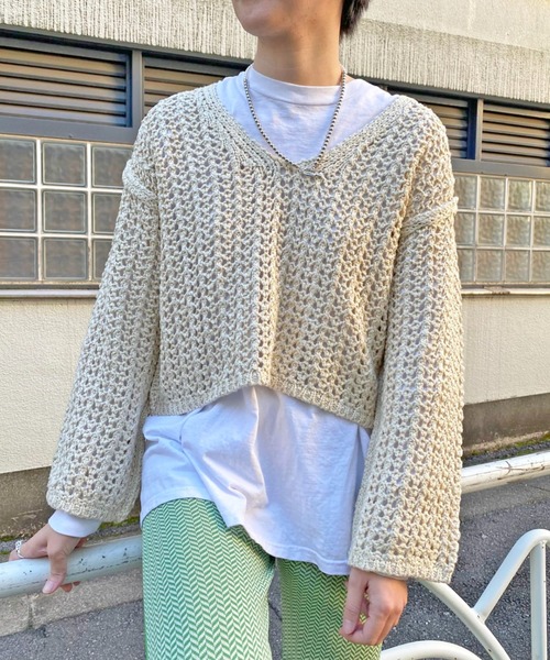 CIAOPANIC（チャオパニック）の「透かし編みショートニットプルオーバー（ニット/セーター・レディース・アイボリー/オレンジ/ブルー・FREE）」の19枚目の写真