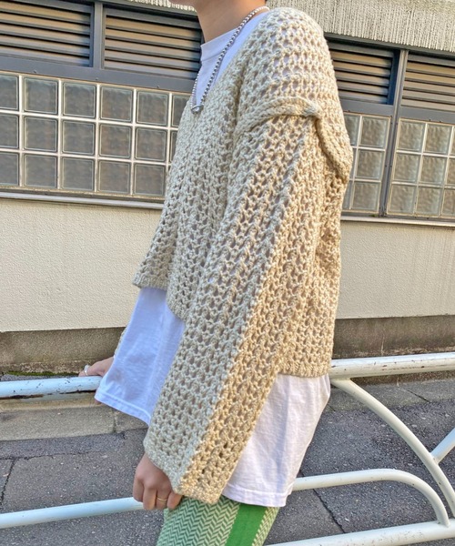 CIAOPANIC（チャオパニック）の「透かし編みショートニットプルオーバー（ニット/セーター・レディース・アイボリー/オレンジ/ブルー・FREE）」の18枚目の写真