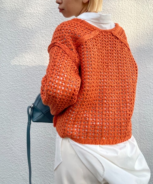 CIAOPANIC（チャオパニック）の「透かし編みショートニットプルオーバー（ニット/セーター・レディース・アイボリー/オレンジ/ブルー・FREE）」の14枚目の写真