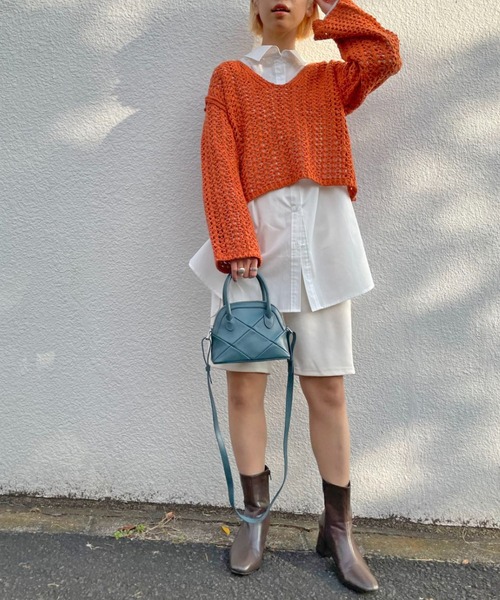 CIAOPANIC（チャオパニック）の「透かし編みショートニットプルオーバー（ニット/セーター・レディース・アイボリー/オレンジ/ブルー・FREE）」の13枚目の写真