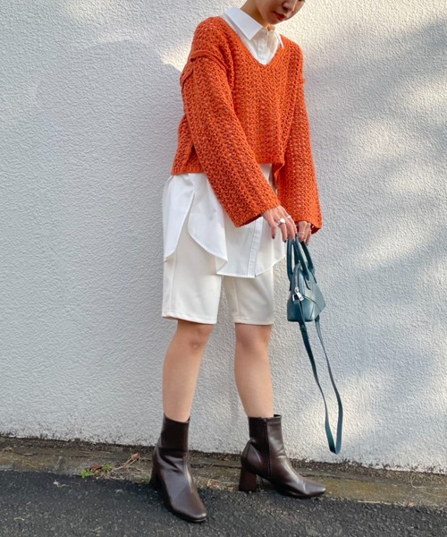 CIAOPANIC（チャオパニック）の「透かし編みショートニットプルオーバー（ニット/セーター・レディース・アイボリー/オレンジ/ブルー・FREE）」の12枚目の写真