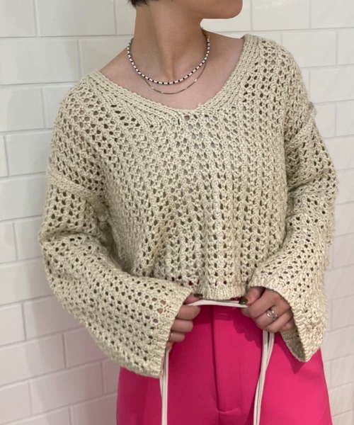 CIAOPANIC（チャオパニック）の「透かし編みショートニットプルオーバー（ニット/セーター・レディース・アイボリー/オレンジ/ブルー・FREE）」の20枚目の写真