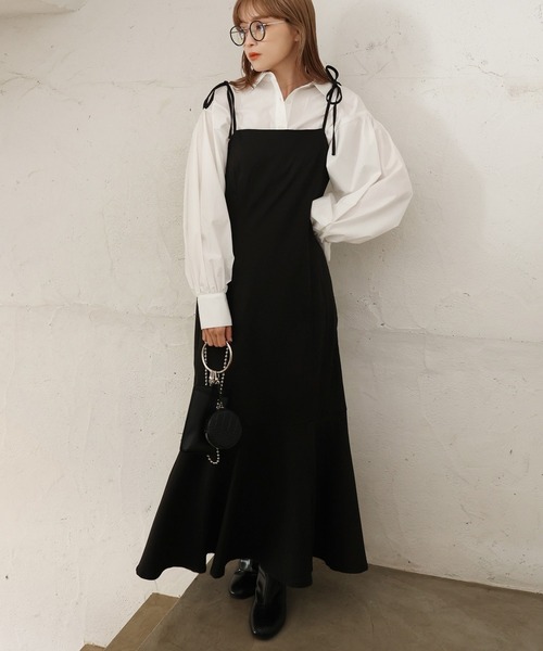 one after another NICE CLAUP（ワンアフターアナザーナイスクラップ）の「マルチWAY　シャツマーメイドキャミワンピースセット（ワンピース・レディース・ブラック/ベージュ/オフホワイト/ブルー/ベージュ系その他・FREE）」の4枚目の写真