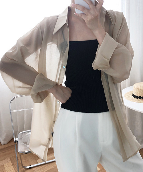 c.u.l（シーユーエル）の「【c.u.l:w】無地カラーシアーシャツ culw164（シャツ/ブラウス・レディース・オリーブ/ライトベージュ/ホワイト/ダークパープル・M/L）」の3枚目の写真