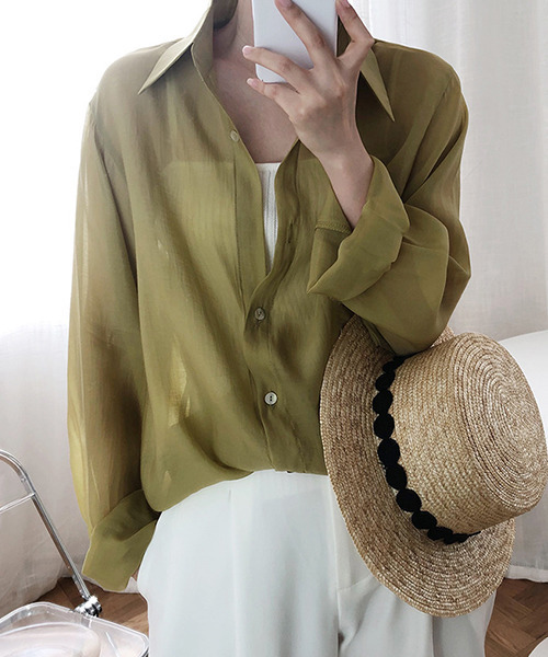 c.u.l（シーユーエル）の「【c.u.l:w】無地カラーシアーシャツ culw164（シャツ/ブラウス・レディース・オリーブ/ライトベージュ/ホワイト/ダークパープル・M/L）」の7枚目の写真