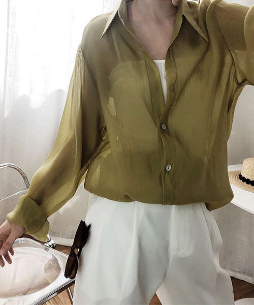 c.u.l（シーユーエル）の「【c.u.l:w】無地カラーシアーシャツ culw164（シャツ/ブラウス・レディース・オリーブ/ライトベージュ/ホワイト/ダークパープル・M/L）」の8枚目の写真