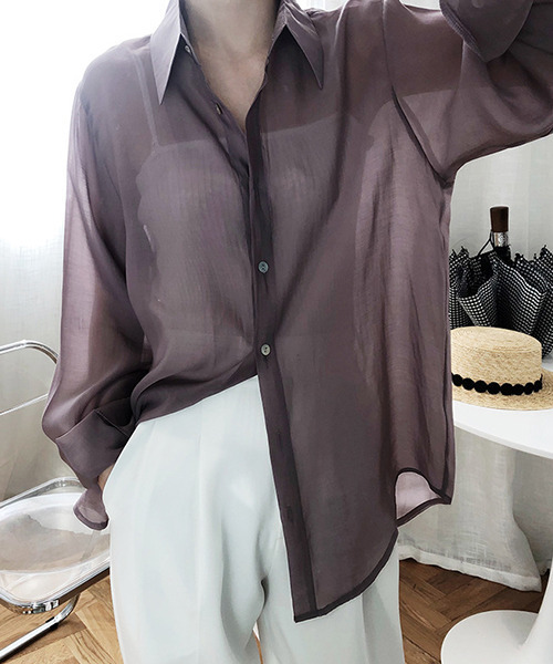 c.u.l（シーユーエル）の「【c.u.l:w】無地カラーシアーシャツ culw164（シャツ/ブラウス・レディース・オリーブ/ライトベージュ/ホワイト/ダークパープル・M/L）」の10枚目の写真