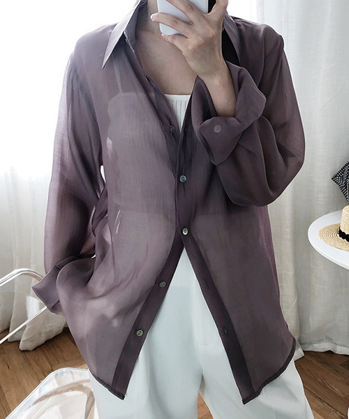 c.u.l（シーユーエル）の「【c.u.l:w】無地カラーシアーシャツ culw164（シャツ/ブラウス・レディース・オリーブ/ライトベージュ/ホワイト/ダークパープル・M/L）」の11枚目の写真