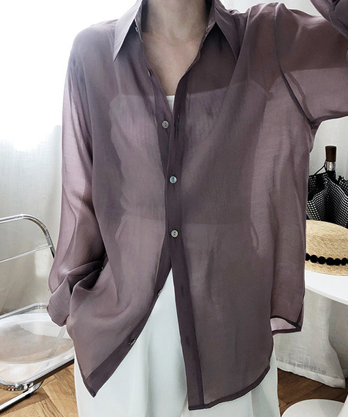 c.u.l（シーユーエル）の「【c.u.l:w】無地カラーシアーシャツ culw164（シャツ/ブラウス・レディース・オリーブ/ライトベージュ/ホワイト/ダークパープル・M/L）」の12枚目の写真