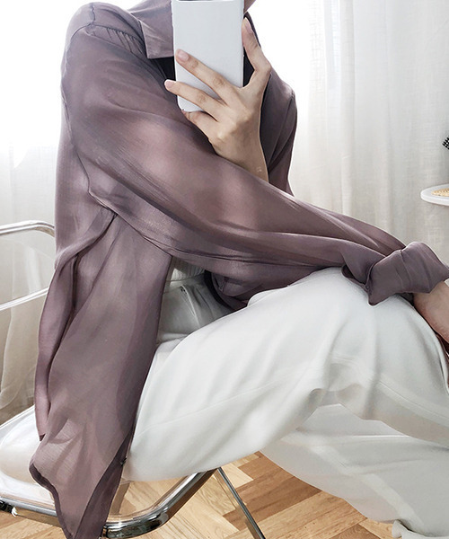 c.u.l（シーユーエル）の「【c.u.l:w】無地カラーシアーシャツ culw164（シャツ/ブラウス・レディース・オリーブ/ライトベージュ/ホワイト/ダークパープル・M/L）」の13枚目の写真