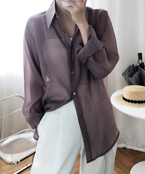 c.u.l（シーユーエル）の「【c.u.l:w】無地カラーシアーシャツ culw164（シャツ/ブラウス・レディース・オリーブ/ライトベージュ/ホワイト/ダークパープル・M/L）」の14枚目の写真