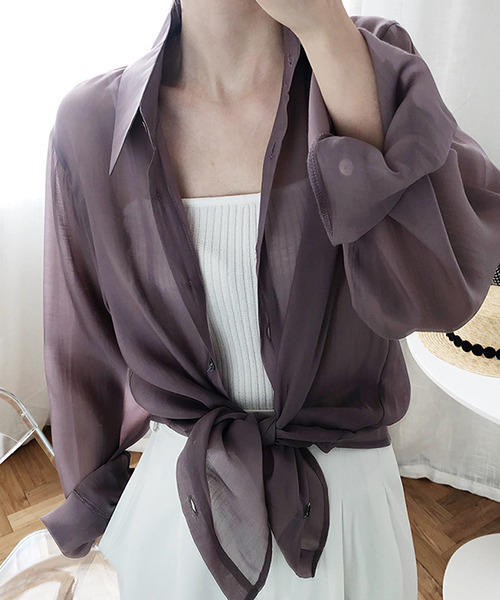 c.u.l（シーユーエル）の「【c.u.l:w】無地カラーシアーシャツ culw164（シャツ/ブラウス・レディース・オリーブ/ライトベージュ/ホワイト/ダークパープル・M/L）」の15枚目の写真