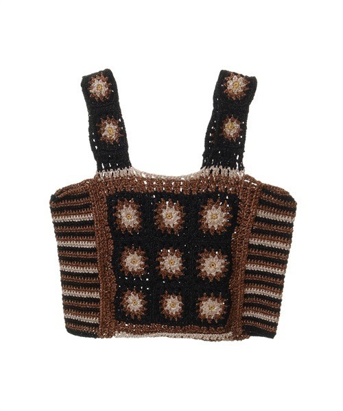 Candy Stripper（キャンディストリッパー）の「FLOWER CROCHET KINT キャミソール（キャミソール・レディース・ライトブルー/ブラック/ブラウン・2）」の18枚目の写真