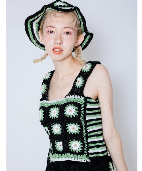 Candy Stripper（キャンディストリッパー）の「FLOWER CROCHET KINT キャミソール（キャミソール・レディース・ライトブルー/ブラック/ブラウン・2）」の20枚目の写真