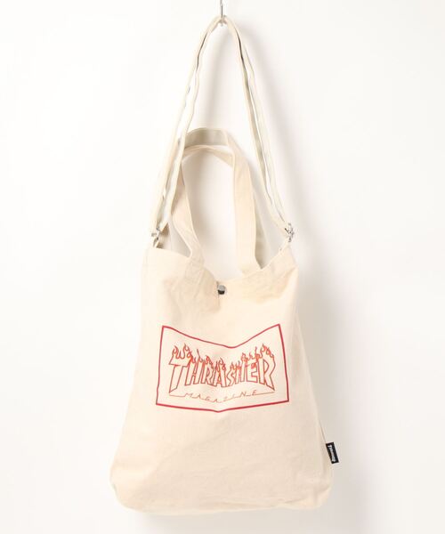 THRASHER(スラッシャー)の「CANVAS TOTE SHOULDER BAG/スラッシャーキャンバストートバッグ(トートバッグ・メンズ・ホワイト×レッド/ホワイト×ブラック/ホワイト系その他・FREE)」の1枚目の写真