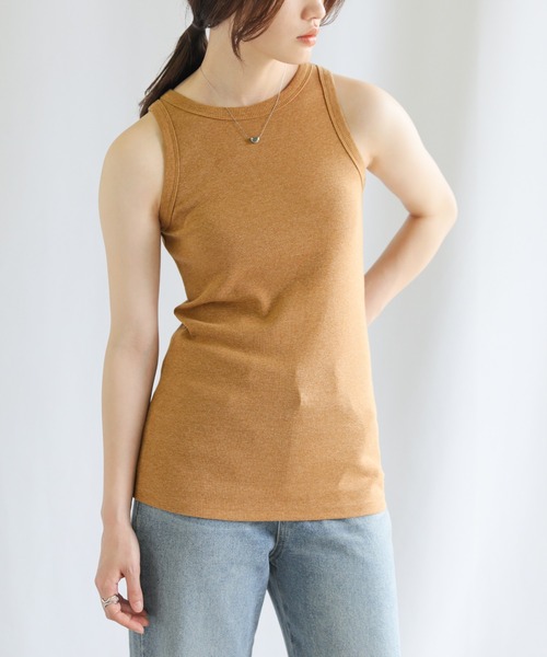 Monoha ブラウン色 スエード風 タンクトップ シンプルリブタンクトップ（タンクトップ）｜select MOCA（セレクト