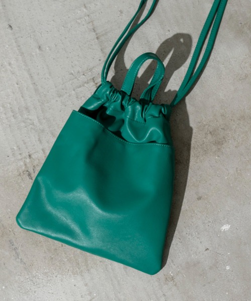 UNISEX》【EX】Vegan Leather Shoulder Drawstring Bag/ヴィーガン